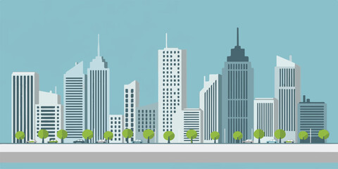 New York City skyline vector illustration showing urban cityscape with modern buildings, skyscrapers, and architecture