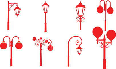  set of silhouettes of Road side  lamps vector