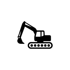 Black silhouette of an excavator on a white background
