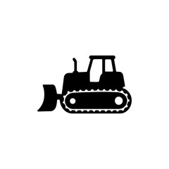 Black silhouette icon of a bulldozer on a white background