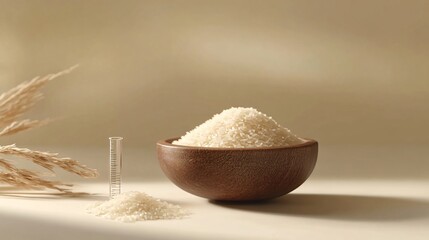 Whole grain rice in rustic wooden bowl
