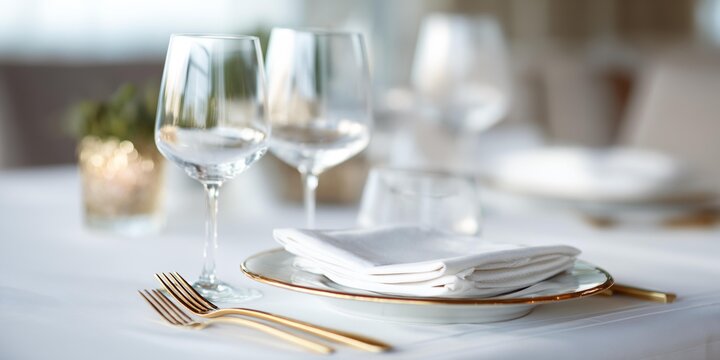 Table with a white napkin and two wine glasses