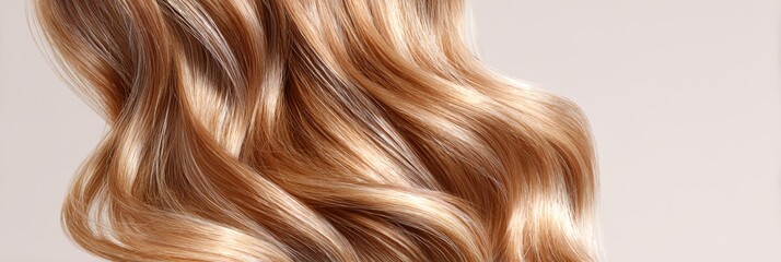 Woman's long blonde hair is curled and styled