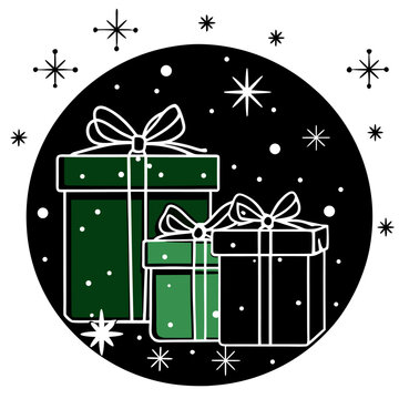green gifts black circle christmas scene clip art preview