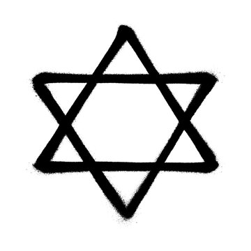 Symbol of the Star of David. Vector illustration in graffiti style with overspray in black over white.