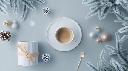 Elegant Christmas Table Setting with Coffee Cup