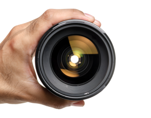 Hand Holding a Camera Lens Isolated for Photography, Technology, and Creative Concepts