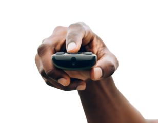 Hand Holding a Remote Control Isolated for Technology, Electronics, and Home Concepts