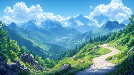 Fototapeta premium Mountain valley landscape scenery path