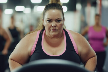 Fototapeta premium Smiling Plus Size Woman Working Out at Gym Embracing Sport and Confidence, Generative AI