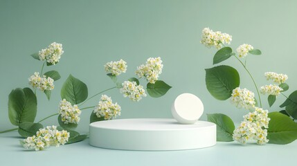 Circular and Rectangular White Podiums Display