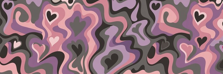 Abstract Heart Pattern Background: Vibrant Swirls in Pink, Purple, and Gray