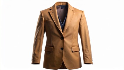 White Blazer with Notched Lapel and Pocket Square on Plain Background