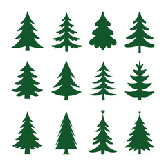 Green Christmas Tree Silhouette Clipart Set