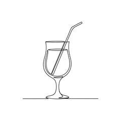 Cocktail drink glass continuous line beverage outline vector illusration