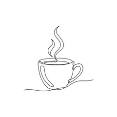 Coffee cup with steam continuous line cafe beverage icon vector illusration