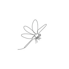 Flying dragonfly insect continuous line nature outline vector illusration