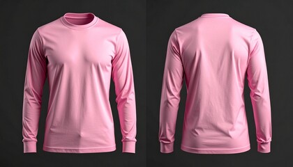 Bright Pink Long-Sleeve Shirt Front and Back Views on Dark Background