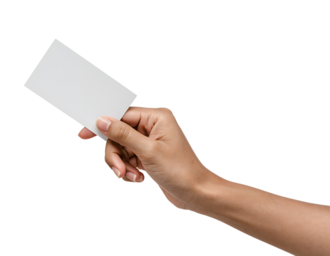 Hand Holding a Blank Paper Card, Isolated on a Clean Background, Perfect for Custom Text, Messages, or Design Mockups