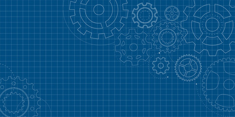Gear blueprint technical mechanism construction background wheel industry pattern engineering. The graphic is built with smooth lines and form. A modern abstract asset for tech inspired sites. © Svitlana Tolmach 
