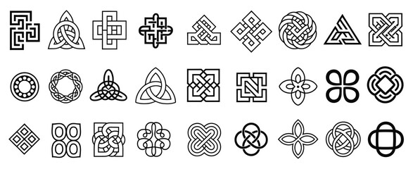 Celtic Ornamental Corner Set Featuring Irish Knot Border Frames and Medieval Decorative Elements Presented as Intricate Vector Designs for Traditional Page Framing and Artwork Enhancemen