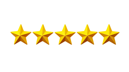 Five yellow stars rating and review symbol for customer feedback quality evaluation satisfaction and service assessment isolated on white background

