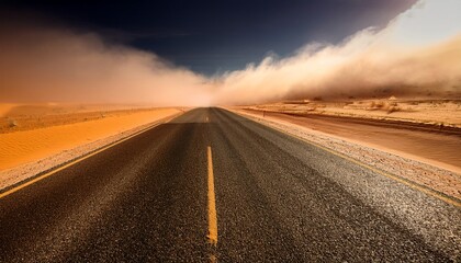 desert highway extending into a sandstorm journeying into uncertainty