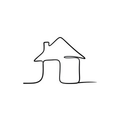 Simple house continuous line home icon real estate outline vector illusration
