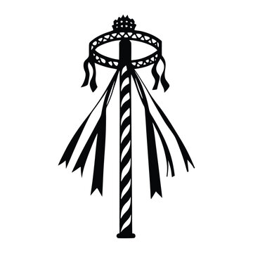 Vector Maypole Icon with Ribbons and Crown