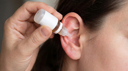 Person Applying Ear Drops to Relieve Discomfort and Maintain Ear Health in a Close-Up View