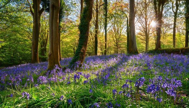 bluebell flowers blossoming in a woodland in ireland hyacinthoides non scripta in full bloom in irish forest