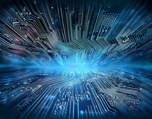 circuit board processing digital data in futuristic technology background