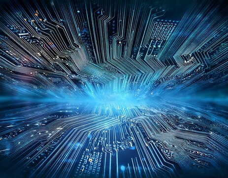 circuit board processing digital data in futuristic technology background