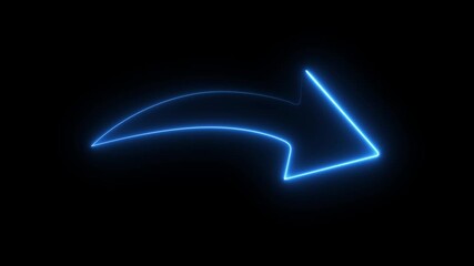 Teal blue neon glowing arrow curved direction pointer symbol and modern light sign on black background background. neon line animation. 4k - Powered by Adobe