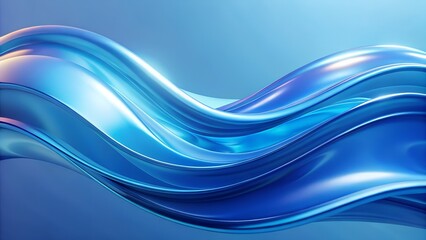Fototapeta premium Dynamic flowing blue and cyan abstract waves with glossy metallic sheen and smooth gradients, representing digital technology and modern elegance illustration
