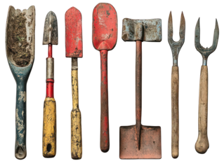 Antique Garden Tools Collection on Transparent Background for Creative Use
