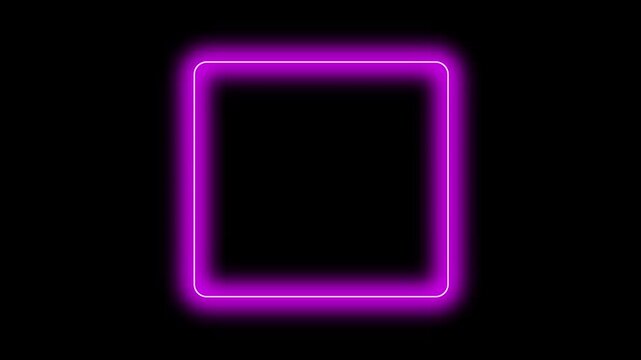 Purple pink neon glowing rectangle frame with rounded corners light border outline on transparent background for banner sign frame template decoration glow . Motion graphics of rectangle frame