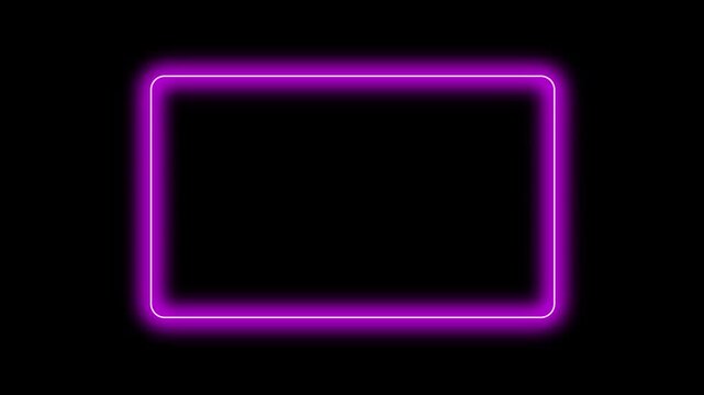 Blue cyan glowing neon rectangle frame border light glow illuminated bright shape transparent background corner rounded electric square photo frame animation. 4k