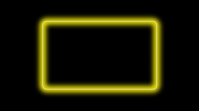 Blue cyan glowing neon rectangle frame border light glow illuminated bright shape transparent background corner rounded electric square photo frame animation. 4k