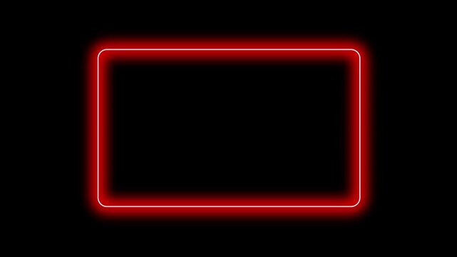 Blue cyan glowing neon rectangle frame border light glow illuminated bright shape transparent background corner rounded electric square photo frame animation. 4k