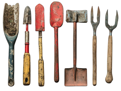 Antique Garden Tools Collection on Transparent Background for Creative Use - Powered by Adobe