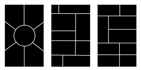 Image collage layout template. Beige mosaic mood board grid collection. Picture frame set. Photo album idea for banner, poster, comic page, flyer, brochure, booklet, memory wall design. Vector pack