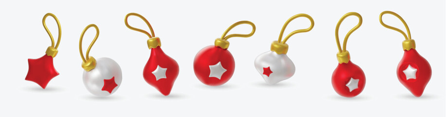 Obraz premium Set of elegant Christmas ornaments with glossy texture, perfect for festive design projects, holiday branding, packaging and winter decorations
