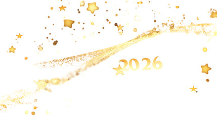 Golden stream and stars with the year 2026 on a black background for new year celebration theme