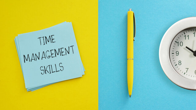 Time Management Skills are shown using the text and photo of clock as business and educational concept
