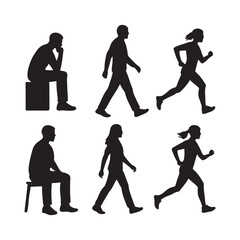 Sitting, walking, running people vector silhouette