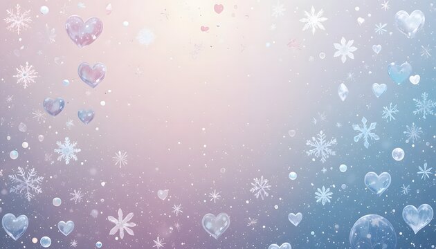 winter heart snowflakes bubble pastel gradient background - Powered by Adobe