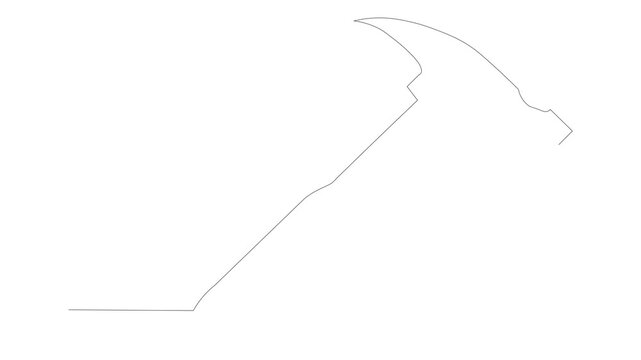 Continuous Single Line Drawing Animation of hammer, Minimalist Monoline Construction Tool Icon, Hand Hammer Simple Linear Vector Illustration on White Background
