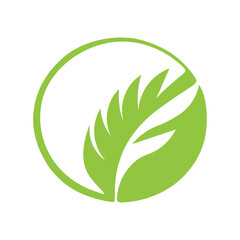 Green Circle Leaf Flat Vector Icon – Modern Eco Organic Symbol for Sustainable Branding