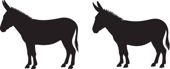 Fototapeta premium Donkey silhouette or vector illustration, isolated black and white design of farm or wild donkey for animals, wildlife, and nature concepts